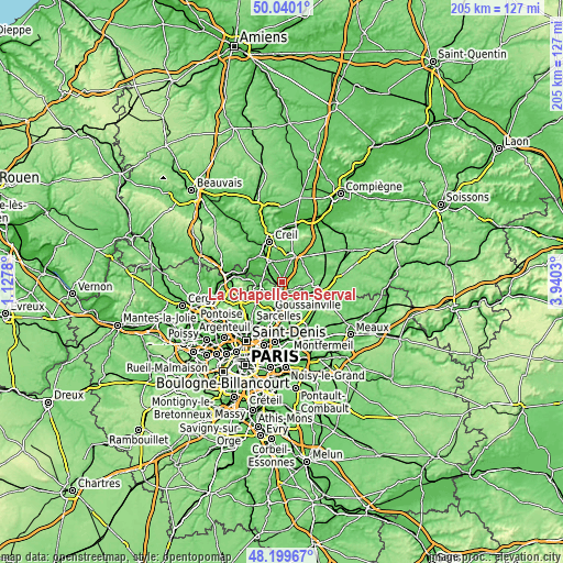 Topographic map of La Chapelle-en-Serval