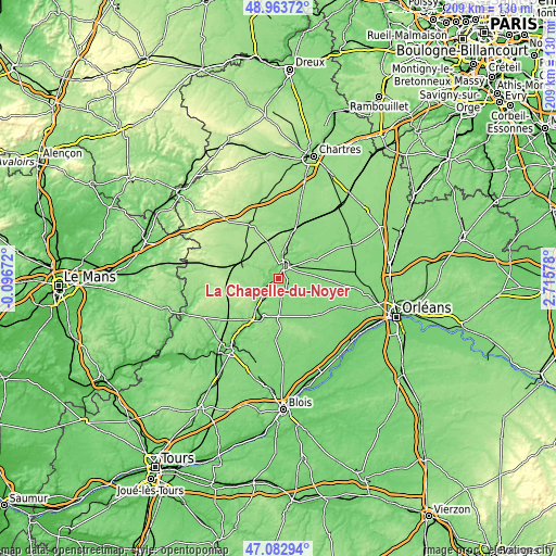 Topographic map of La Chapelle-du-Noyer