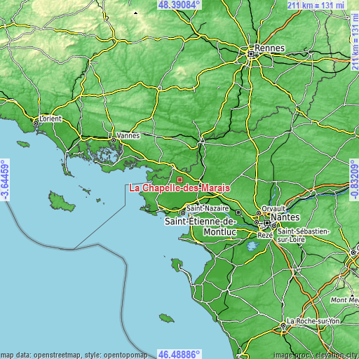 Topographic map of La Chapelle-des-Marais