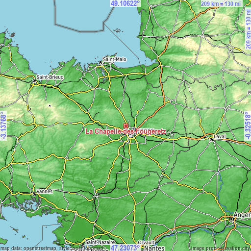 Topographic map of La Chapelle-des-Fougeretz