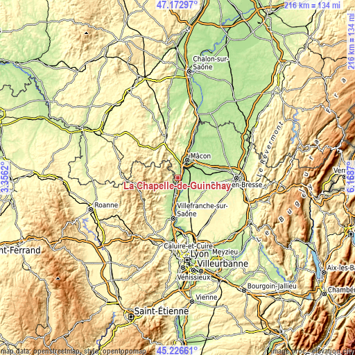 Topographic map of La Chapelle-de-Guinchay