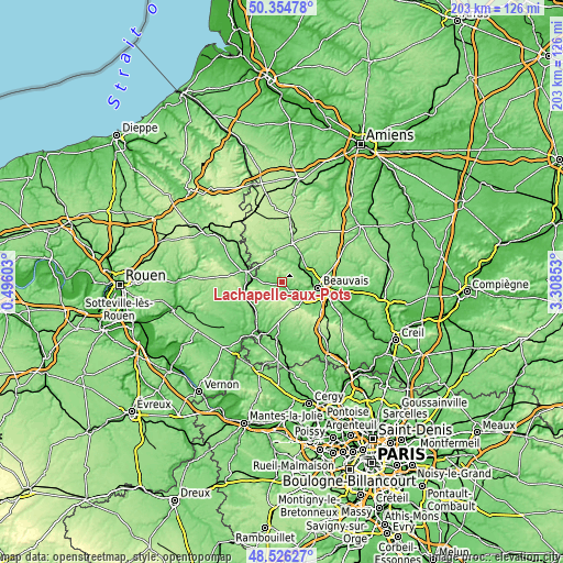 Topographic map of Lachapelle-aux-Pots