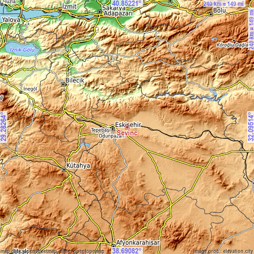 Topographic map of Sevinç