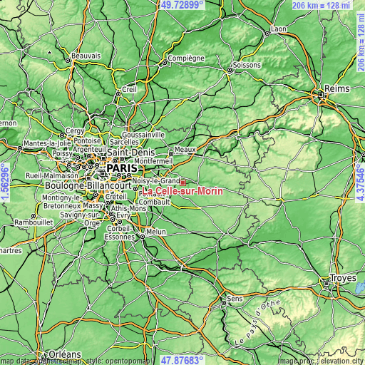 Topographic map of La Celle-sur-Morin