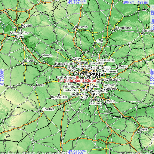Topographic map of La Celle-Saint-Cloud