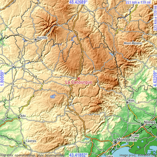 Topographic map of La Canourgue