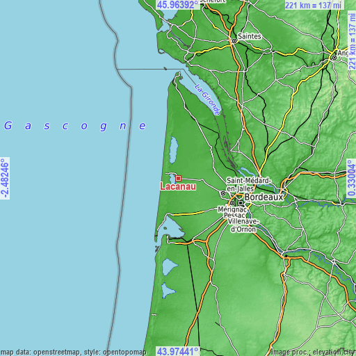 Topographic map of Lacanau