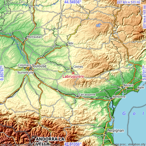 Topographic map of Labruguière
