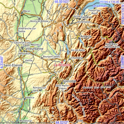 Topographic map of La Bridoire