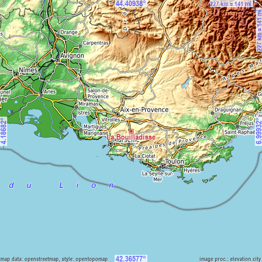 Topographic map of La Bouilladisse