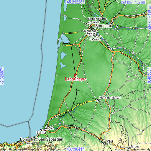 Topographic map of Labouheyre