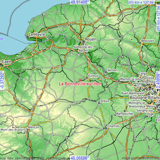 Topographic map of La Bonneville-sur-Iton