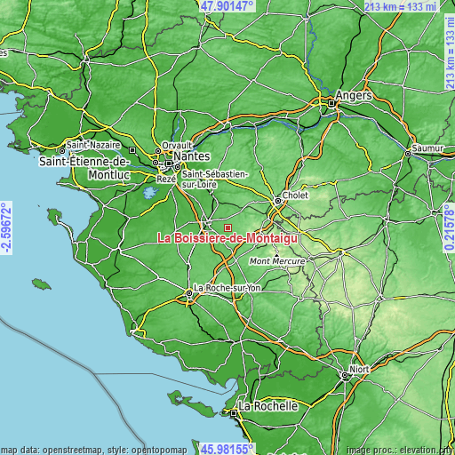 Topographic map of La Boissière-de-Montaigu