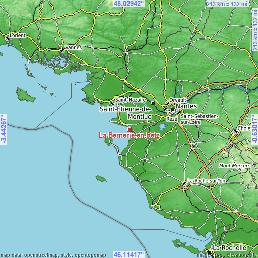 Topographic map of La Bernerie-en-Retz