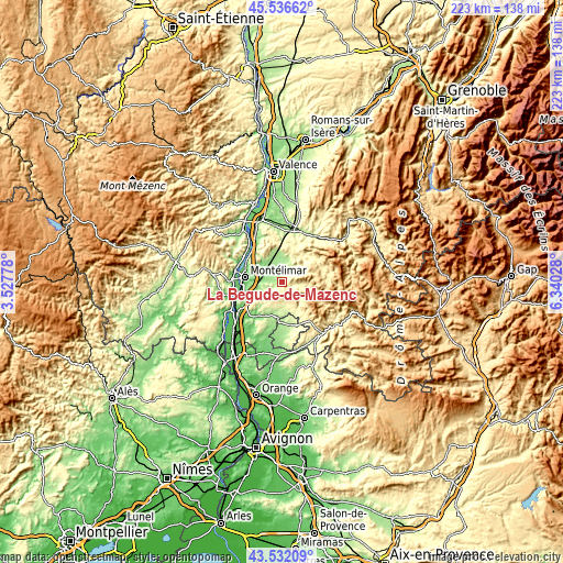 Topographic map of La Bégude-de-Mazenc