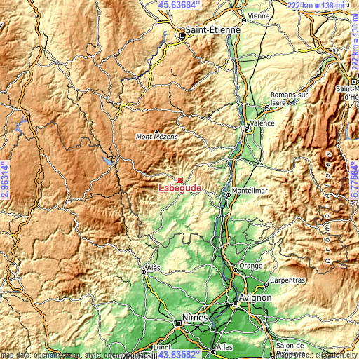 Topographic map of Labégude