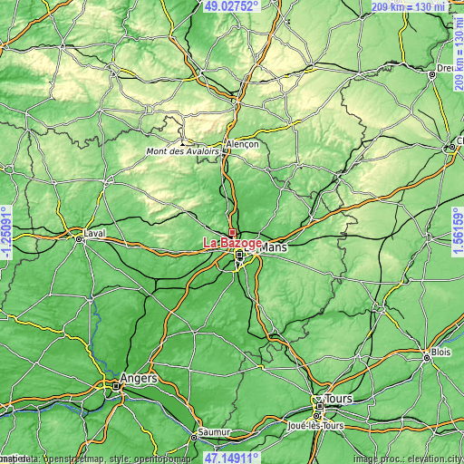 Topographic map of La Bazoge