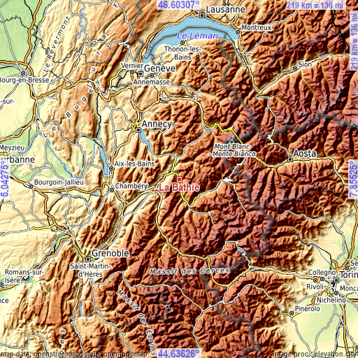 Topographic map of La Bâthie