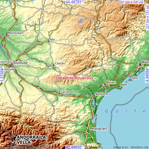 Topographic map of Labastide-Rouairoux