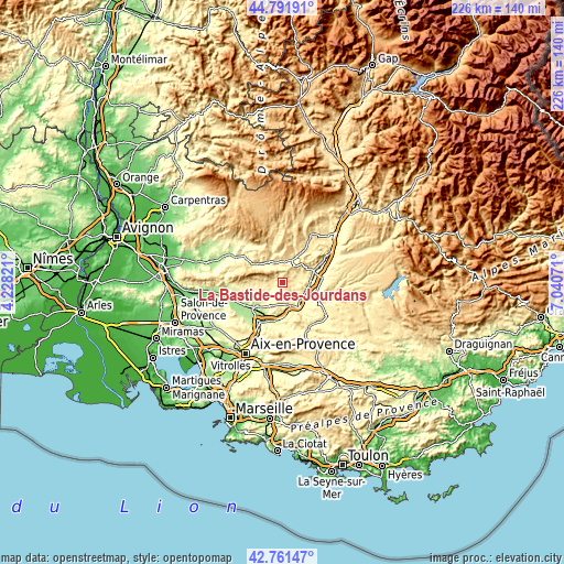 Topographic map of La Bastide-des-Jourdans