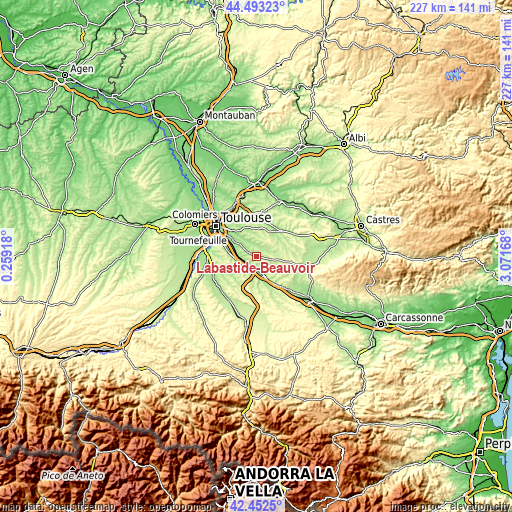 Topographic map of Labastide-Beauvoir