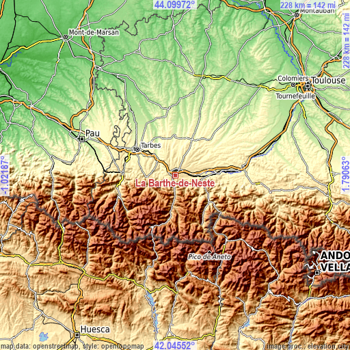 Topographic map of La Barthe-de-Neste