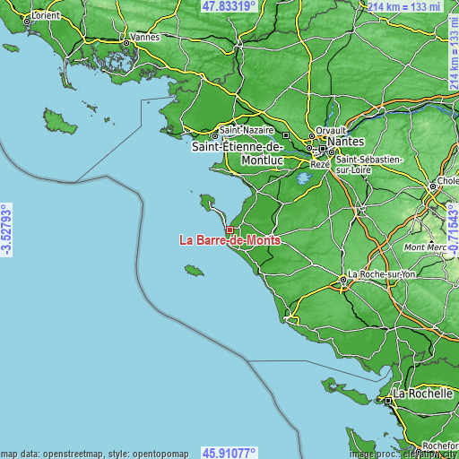 Topographic map of La Barre-de-Monts