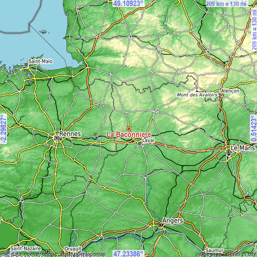 Topographic map of La Baconnière