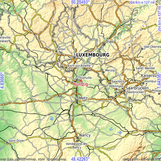 Topographic map of Kuntzig