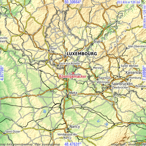 Topographic map of Kœnigsmacker