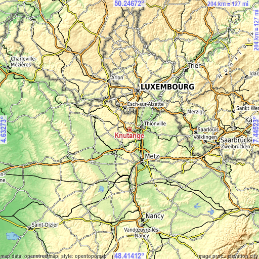 Topographic map of Knutange