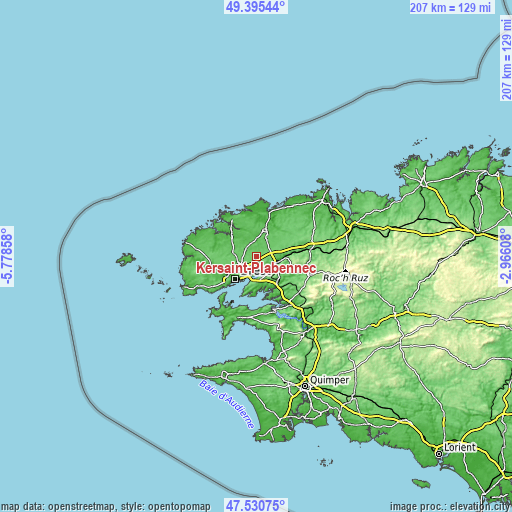 Topographic map of Kersaint-Plabennec