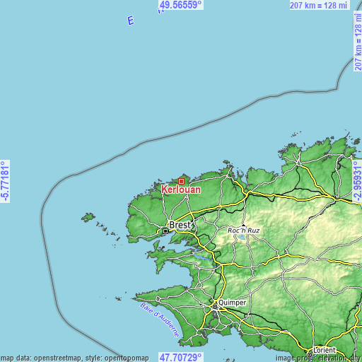 Topographic map of Kerlouan