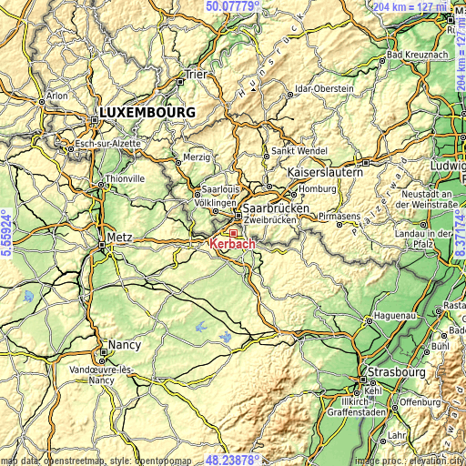 Topographic map of Kerbach