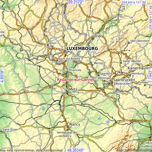 Topographic map of Kédange-sur-Canner