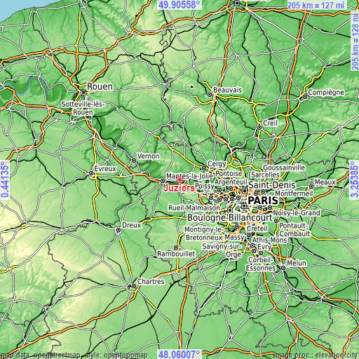 Topographic map of Juziers