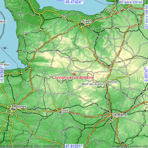 Topographic map of Juvigny-sous-Andaine