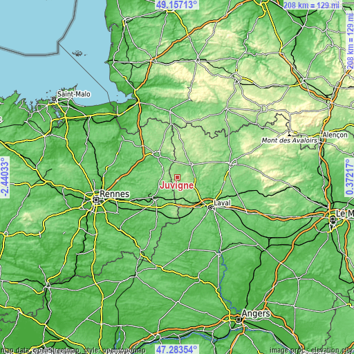 Topographic map of Juvigné