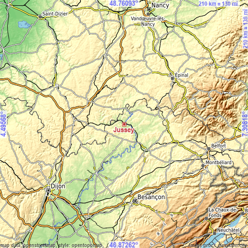 Topographic map of Jussey