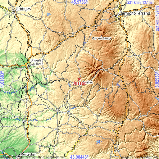 Topographic map of Jussac