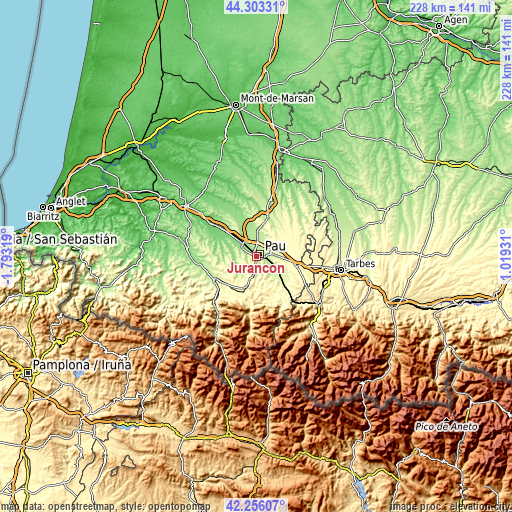 Topographic map of Jurançon