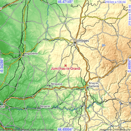 Topographic map of Jumilhac-le-Grand