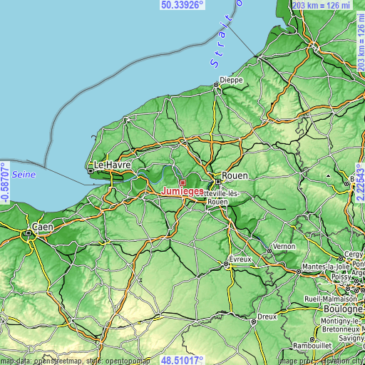 Topographic map of Jumièges