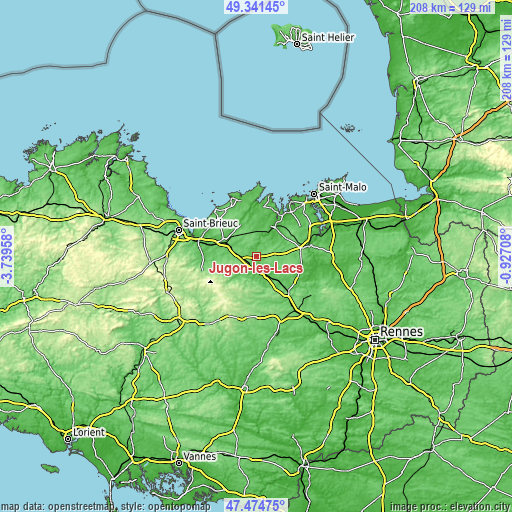 Topographic map of Jugon-les-Lacs