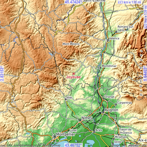 Topographic map of Joyeuse