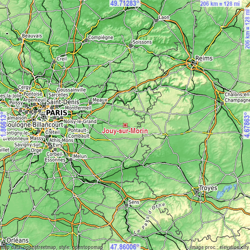 Topographic map of Jouy-sur-Morin