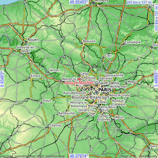 Topographic map of Jouy-le-Moutier