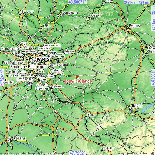 Topographic map of Jouy-le-Châtel