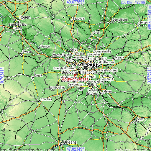 Topographic map of Jouy-en-Josas