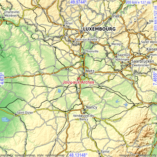 Topographic map of Jouy-aux-Arches